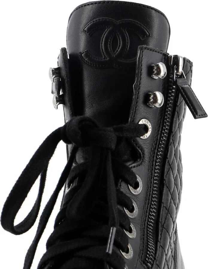 CHANEL Women's CC Zip Up Combat Boots Quilted Leather - Image 5