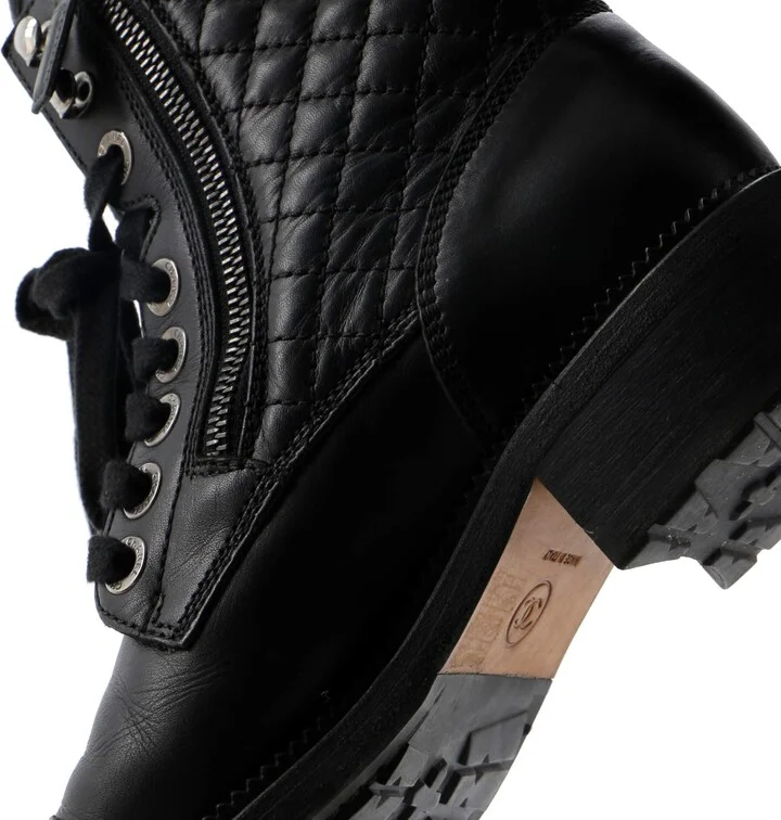 CHANEL Women's CC Zip Up Combat Boots Quilted Leather - Image 6