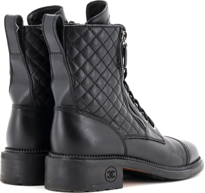 CHANEL Women's CC Zip Up Combat Boots Quilted Leather - Image 3