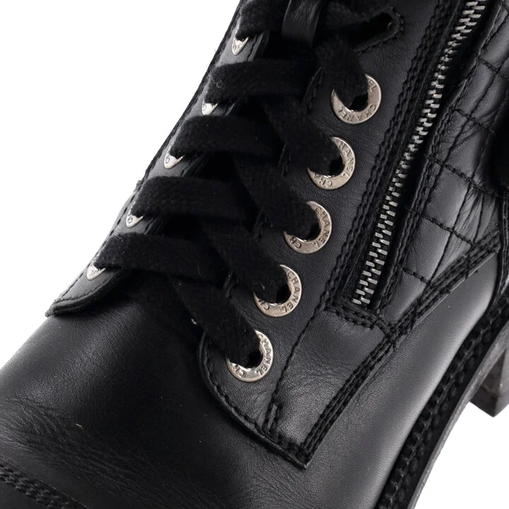 CHANEL Women's CC Zip Up Combat Boots Quilted Leather - Image 5