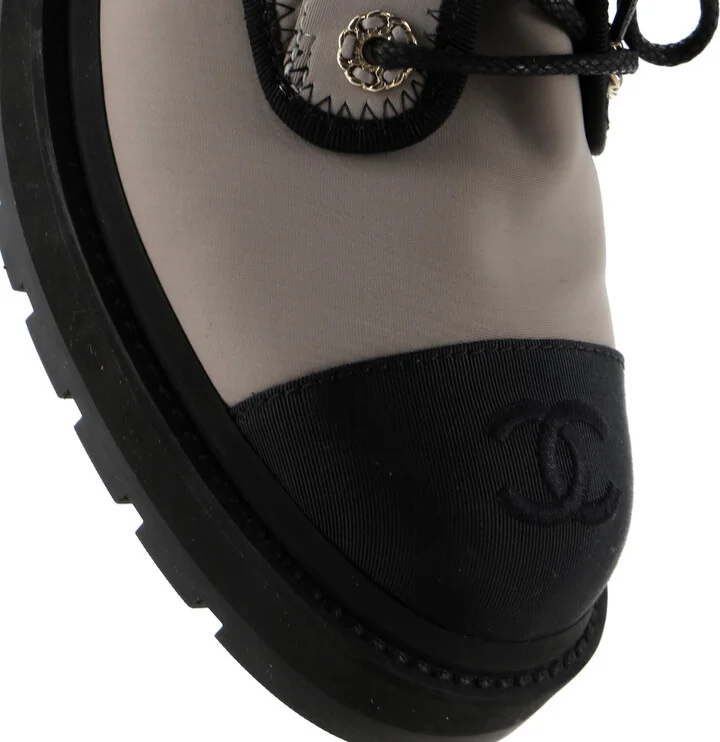 CHANEL Women's Chain CC Cap Toe Lace Up Combat Boots Quilted Fabric and Grosgrain - Image 6