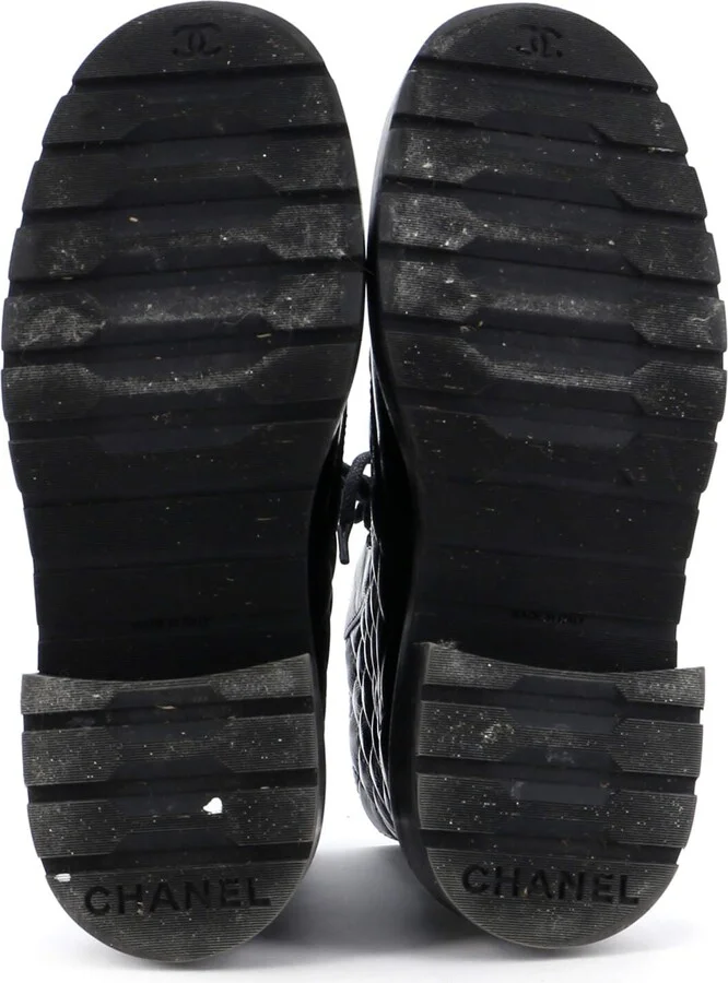 CHANEL Women's Chain CC Cap Toe Lace Up Combat Boots Quilted Shiny Calfskin - Image 4