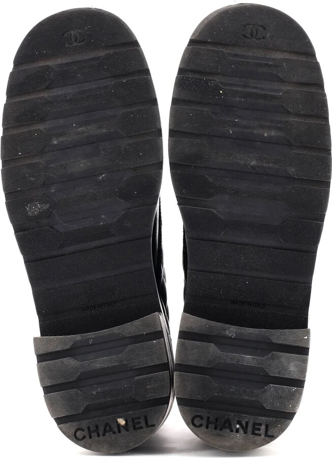 CHANEL Women's Chain CC Cap Toe Lace Up Combat Boots Quilted Shiny Calfskin - Image 4