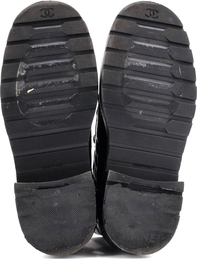 CHANEL Women's Chain CC Cap Toe Lace Up Combat Boots Quilted Shiny Calfskin - Image 4
