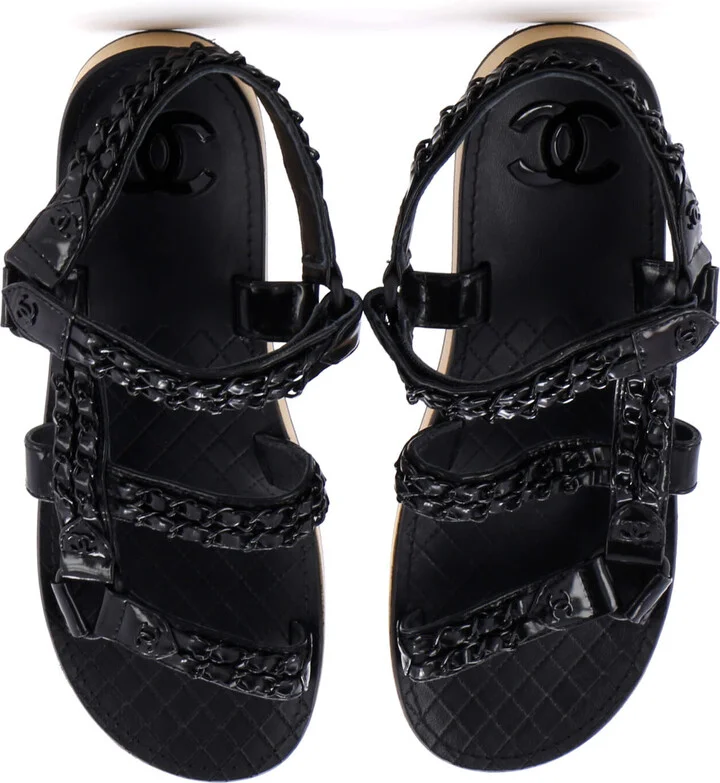 CHANEL Women's Chain CC Slingback Sandals Quilted Leather with Cork - Image 2