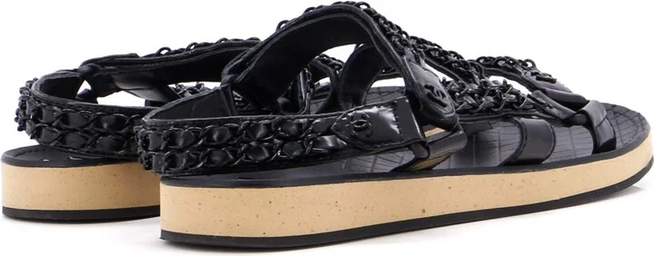 CHANEL Women's Chain CC Slingback Sandals Quilted Leather with Cork - Image 3