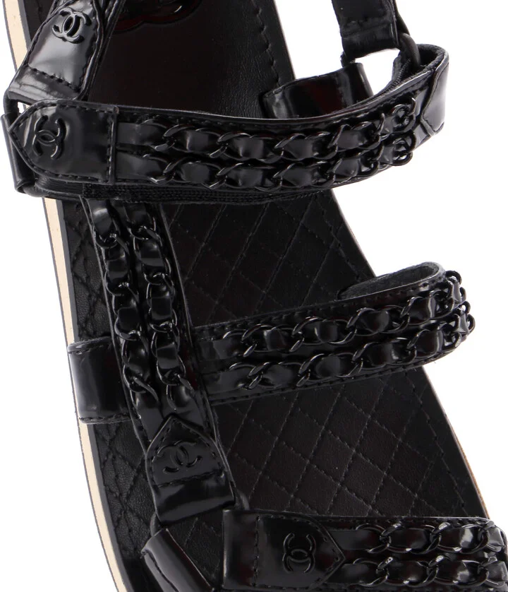 CHANEL Women's Chain CC Slingback Sandals Quilted Leather with Cork - Image 5