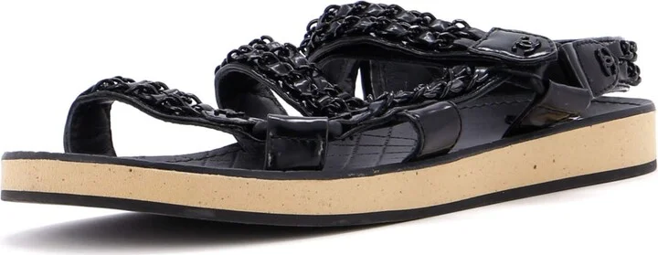 CHANEL Women's Chain CC Slingback Sandals Quilted Leather with Cork