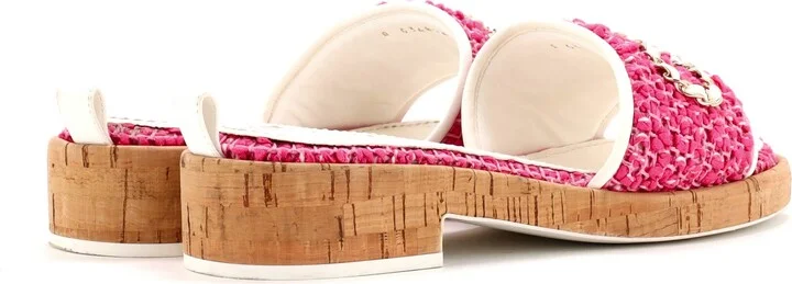 CHANEL Women's Chain CHA-NEL Mule Sandals Tweed and Cork - Image 3