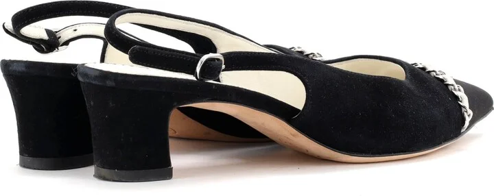 CHANEL Women's Chained Pointed CC Cap Toe Slingback Pumps Suede - Image 3