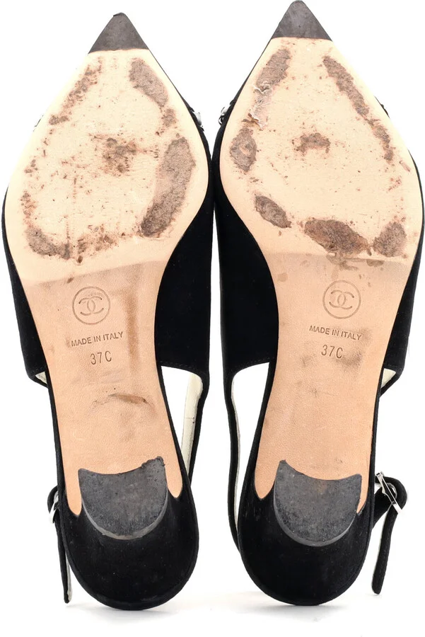 CHANEL Women's Chained Pointed CC Cap Toe Slingback Pumps Suede - Image 4