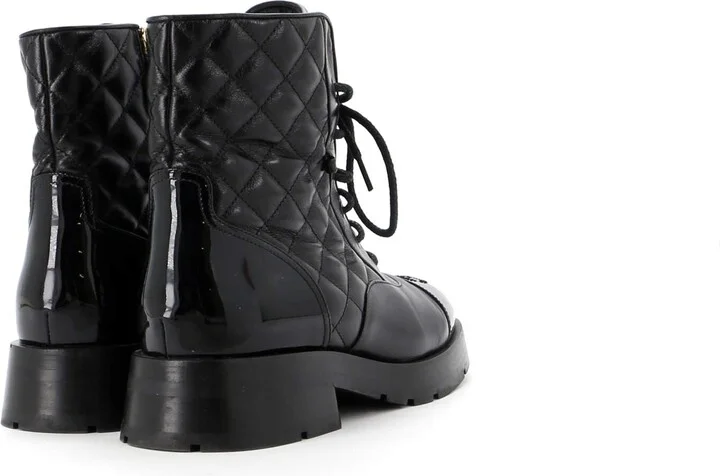 CHANEL Women's Charm Chain CC Cap Toe Combat Boots Quilted Leather - Image 3