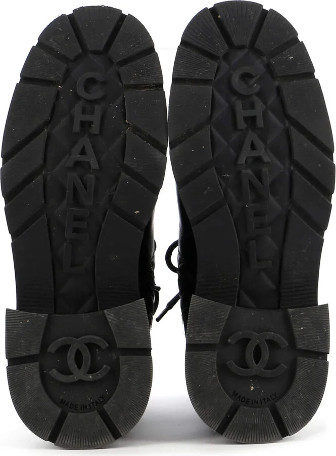 CHANEL Women's Charm Chain CC Cap Toe Combat Boots Quilted Leather - Image 4