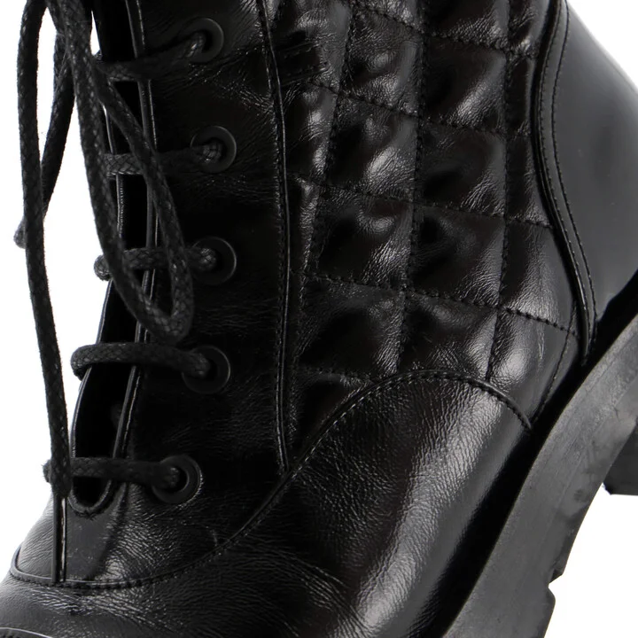 CHANEL Women's Charm Chain CC Cap Toe Combat Boots Quilted Leather - Image 5