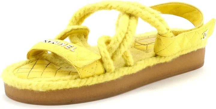 CHANEL Women's Cord Velcro Dad Sandals Quilted Leather