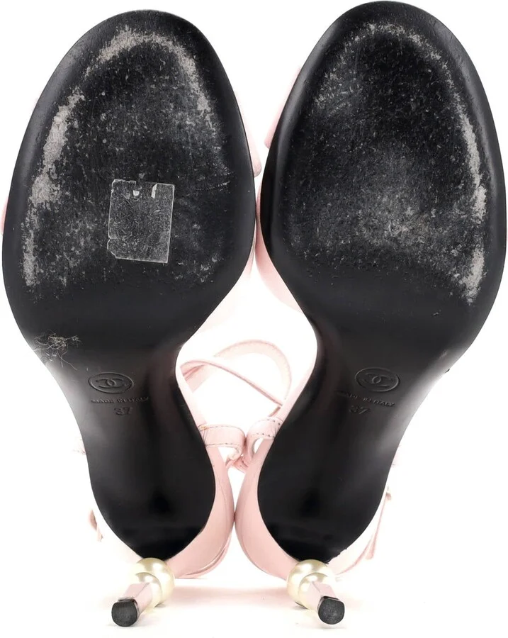 CHANEL Women's Crossover Pearl Heel Sandals Leather - Image 4