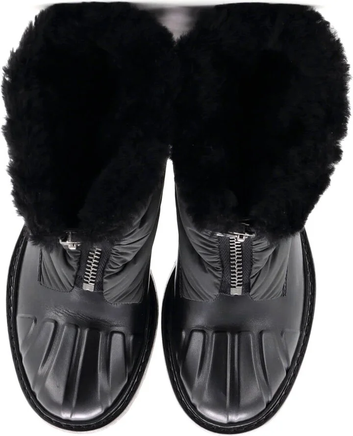 CHANEL Women's Front Zip Hiking Boots Leather and Nylon with Shearling - Image 2