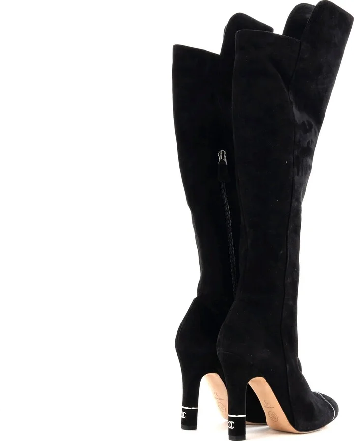 CHANEL Women's Knee High Heeled Boots Suede - Image 3
