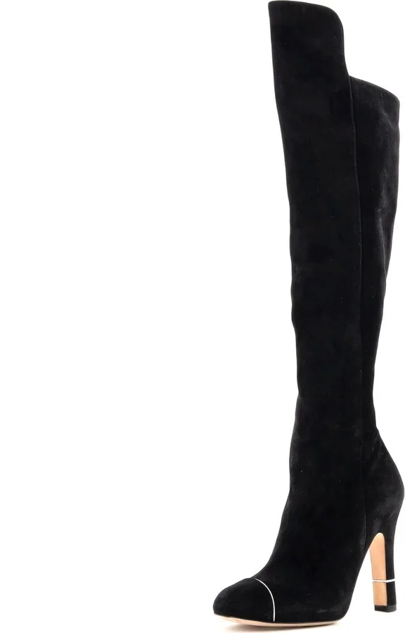 CHANEL Women's Knee High Heeled Boots Suede
