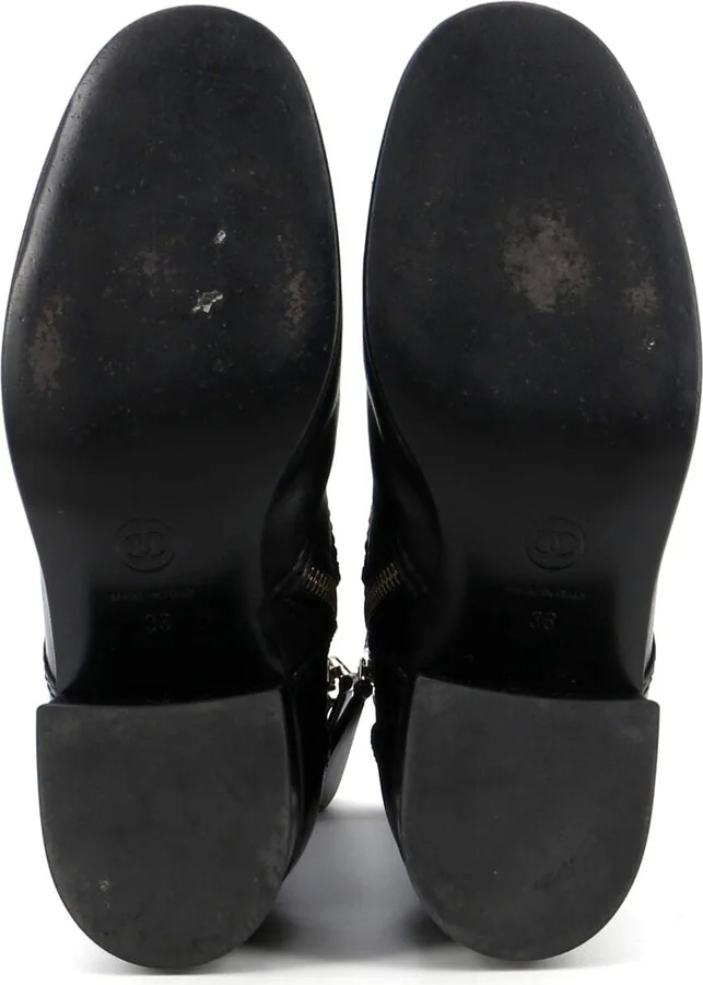 CHANEL Women's Logo Button Snap Cap Toe Boots Leather with Patent - Image 4