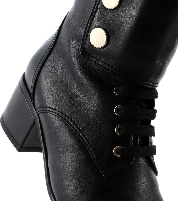 CHANEL Women's Logo Button Snap Cap Toe Boots Leather with Patent - Image 6