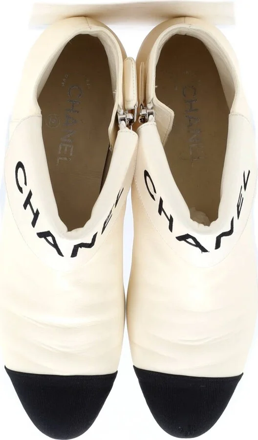 CHANEL Women's Logo Cap Toe Ankle Boots Leather with Grosgrain - Image 2