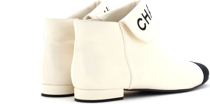 CHANEL Women's Logo Cap Toe Ankle Boots Leather with Grosgrain - Image 3