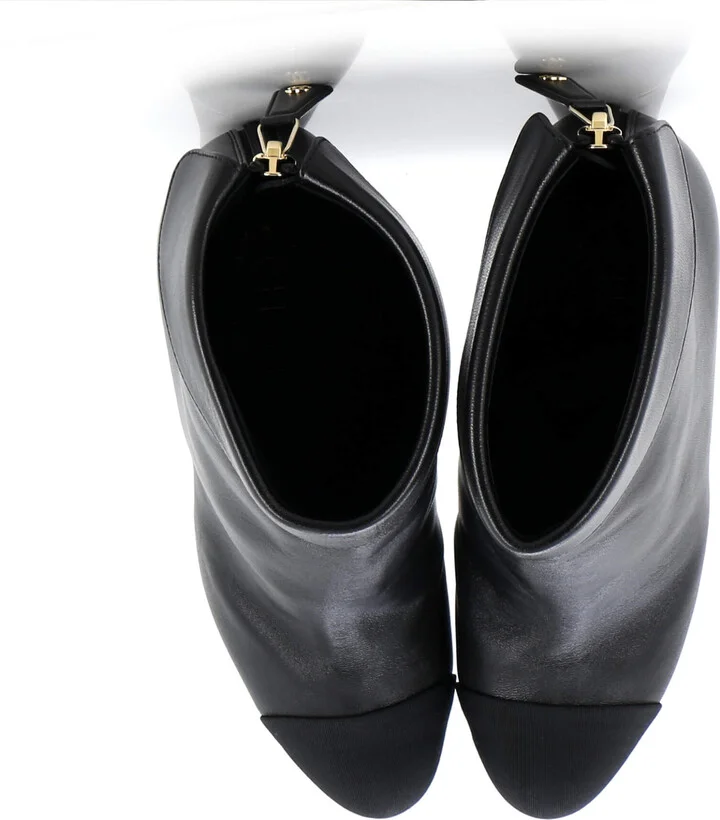 CHANEL Women's Logo Cap Toe Fold Over Boots Leather with Grosgrain - Image 2