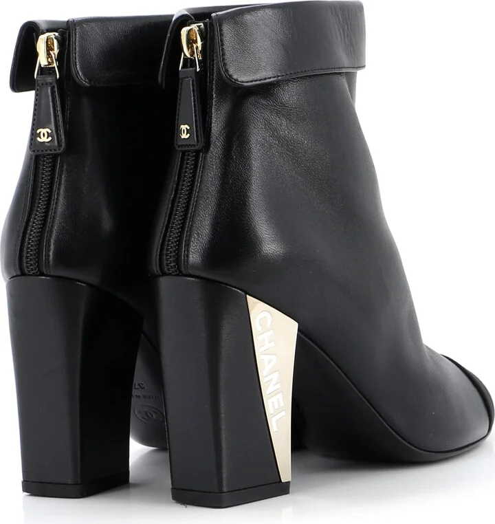 CHANEL Women's Logo Cap Toe Fold Over Boots Leather with Grosgrain - Image 3