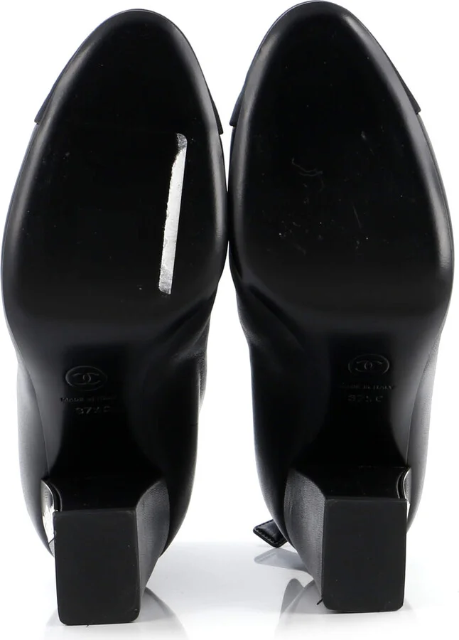 CHANEL Women's Logo Cap Toe Fold Over Boots Leather with Grosgrain - Image 4