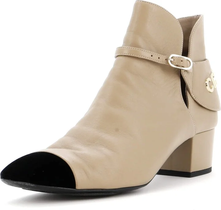 CHANEL Women's Logo Cap Toe Short Ankle Boots Leather with Velvet