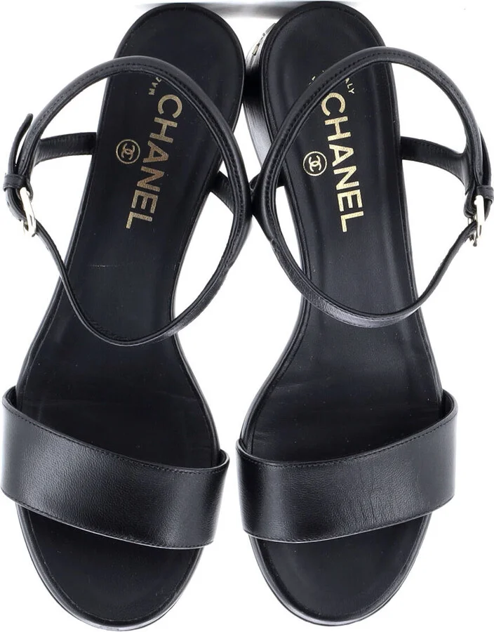 CHANEL Women's Logo Heeled Sandals Leather - Image 2