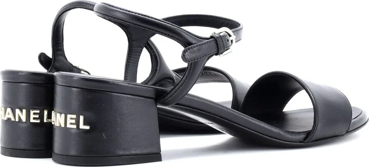 CHANEL Women's Logo Heeled Sandals Leather - Image 3