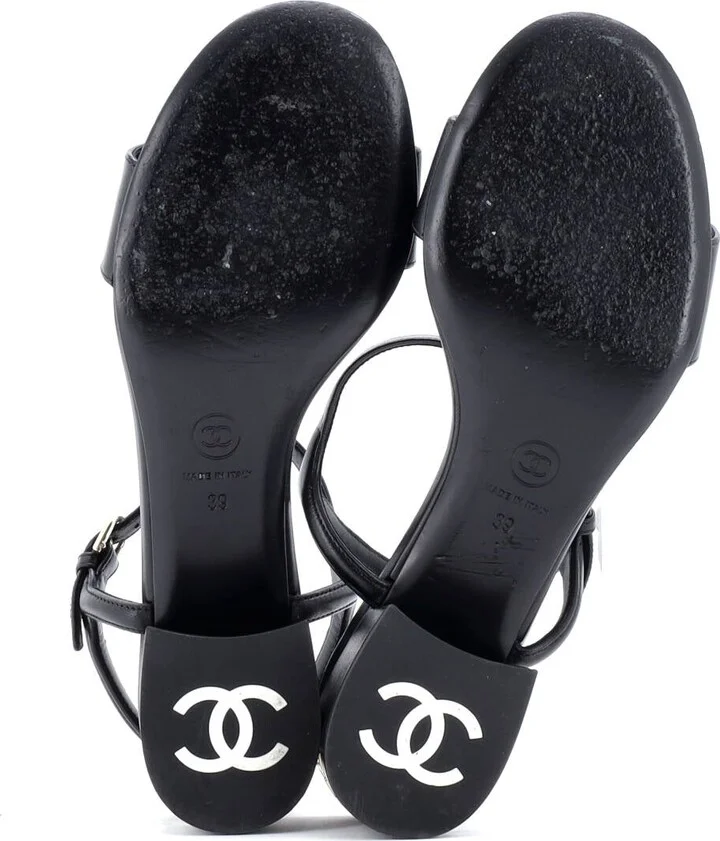 CHANEL Women's Logo Heeled Sandals Leather - Image 4