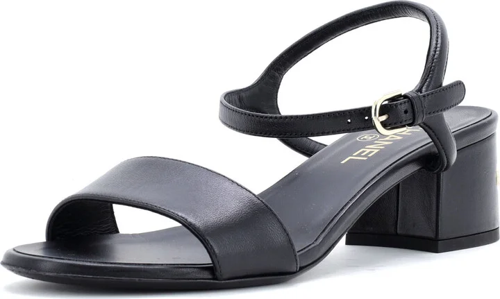 CHANEL Women's Logo Heeled Sandals Leather