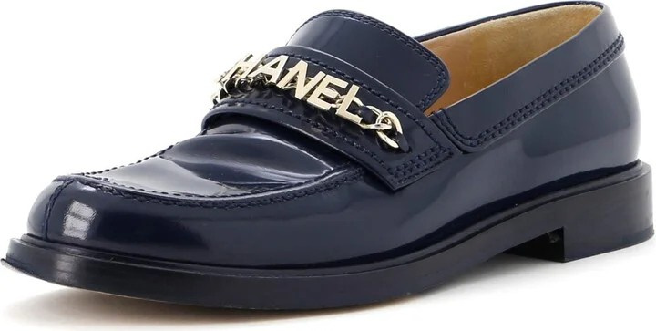CHANEL Women's Logo Loafers Shiny Calfskin