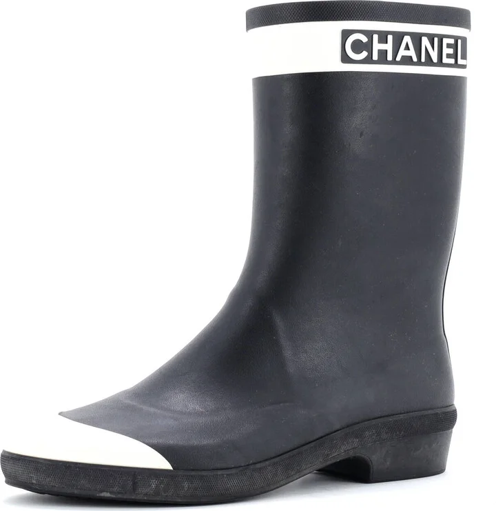 CHANEL Women's Logo Short Rain Boots Rubber