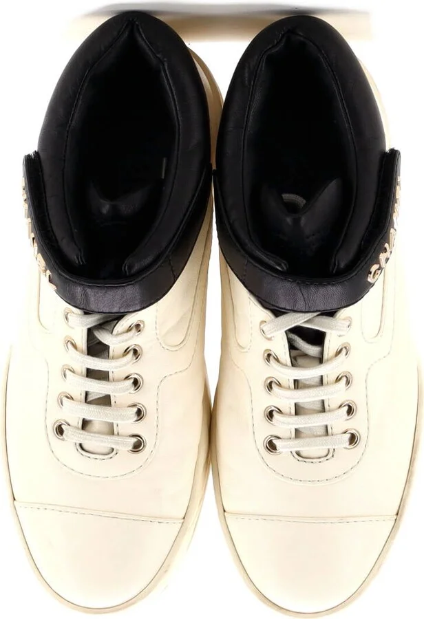 CHANEL Women's Logo Strap Lace Up Sneakers Leather - Image 2