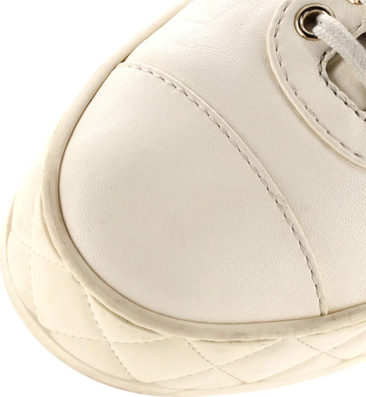 CHANEL Women's Logo Strap Lace Up Sneakers Leather - Image 5