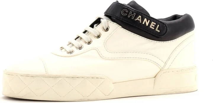 CHANEL Women's Logo Strap Lace Up Sneakers Leather