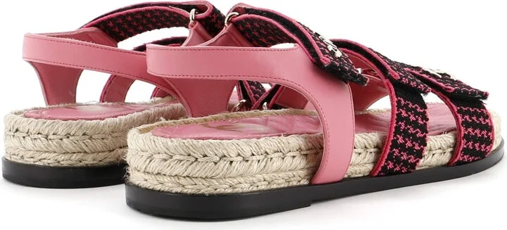 CHANEL Women's Logo Triple Strap Velcro Espadrille Sandals Fabric and Leather - Image 3