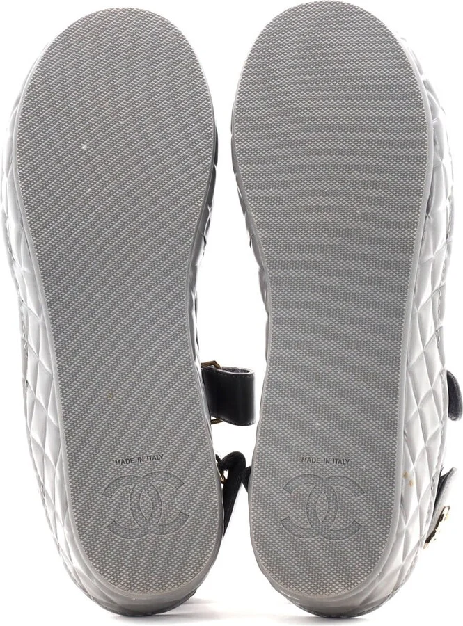 CHANEL Women's Logo Velcro Strap Wedge Sandals Quilted Leather - Image 4