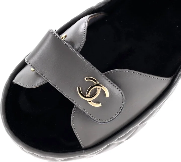CHANEL Women's Logo Velcro Strap Wedge Sandals Quilted Leather - Image 5