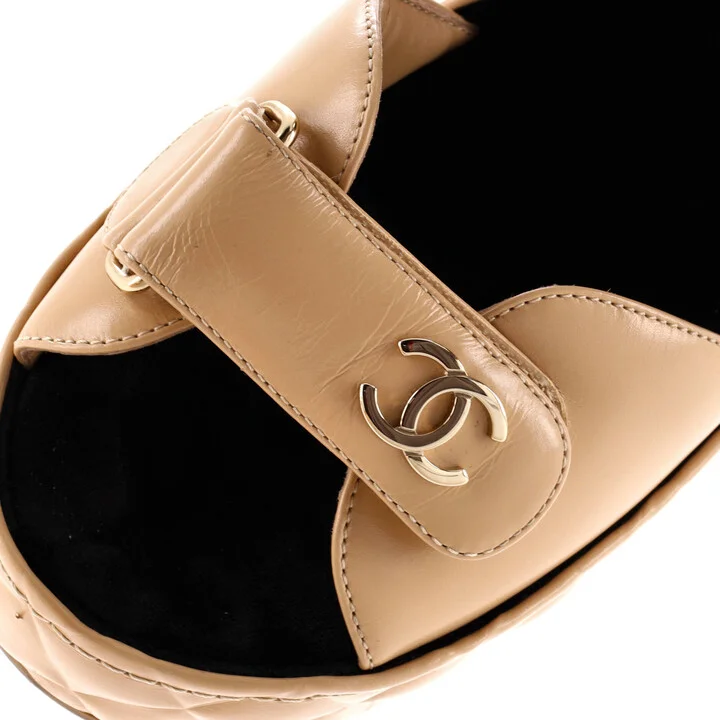 CHANEL Women's Logo Velcro Strap Wedge Sandals Quilted Leather - Image 5