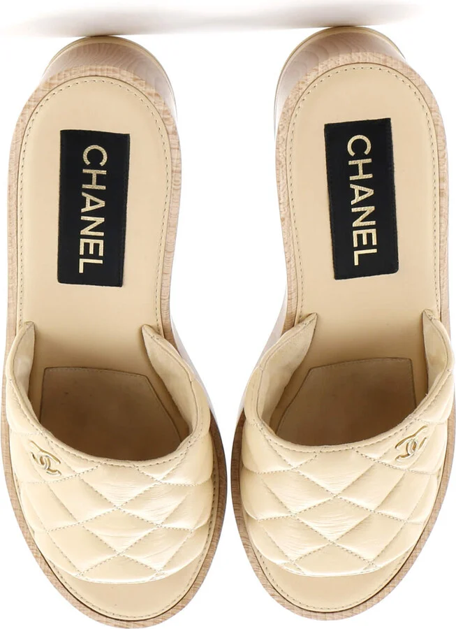 CHANEL Women's Open Toe Platform Sandals Quilted Leather and Wood - Image 2