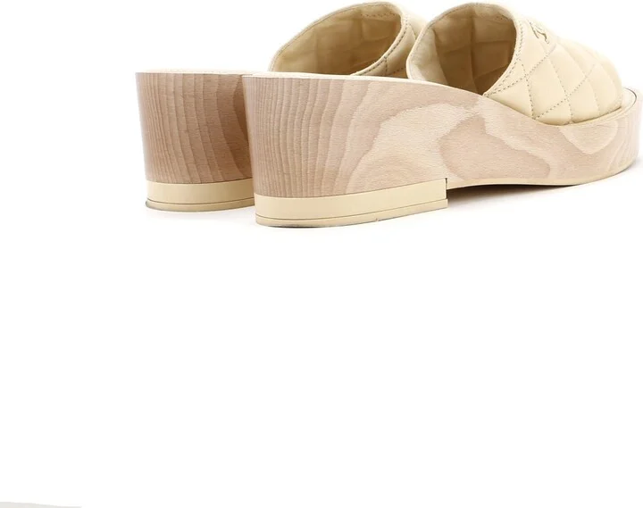 CHANEL Women's Open Toe Platform Sandals Quilted Leather and Wood - Image 3