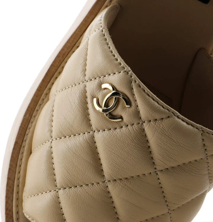 CHANEL Women's Open Toe Platform Sandals Quilted Leather and Wood - Image 6