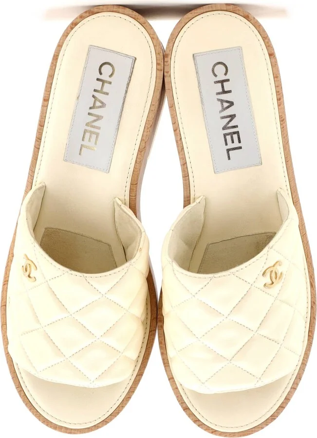 CHANEL Women's Open Toe Platform Sandals Quilted Leather and Wood - Image 3