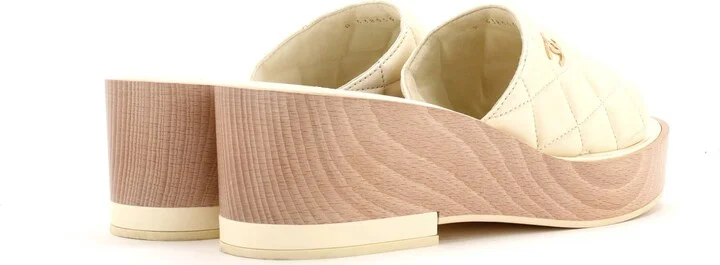 CHANEL Women's Open Toe Platform Sandals Quilted Leather and Wood - Image 5