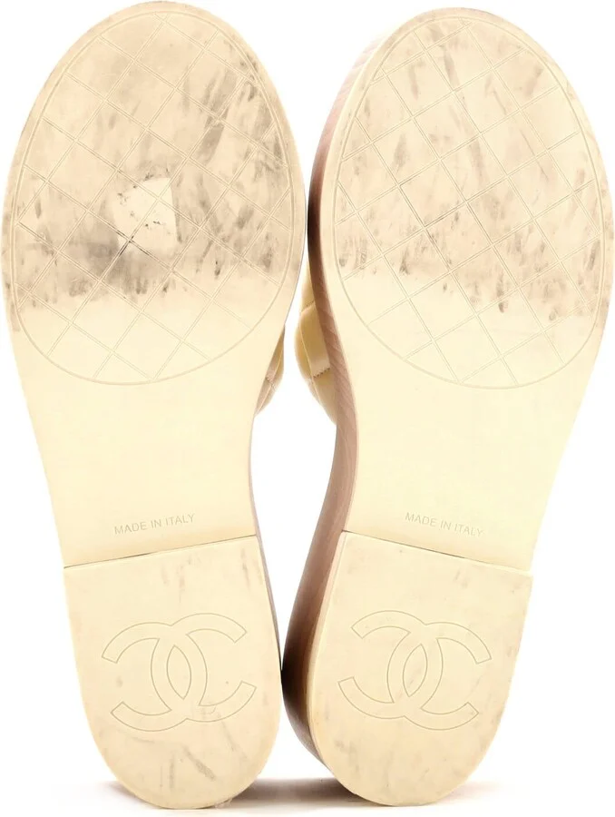 CHANEL Women's Open Toe Platform Sandals Quilted Leather and Wood - Image 7